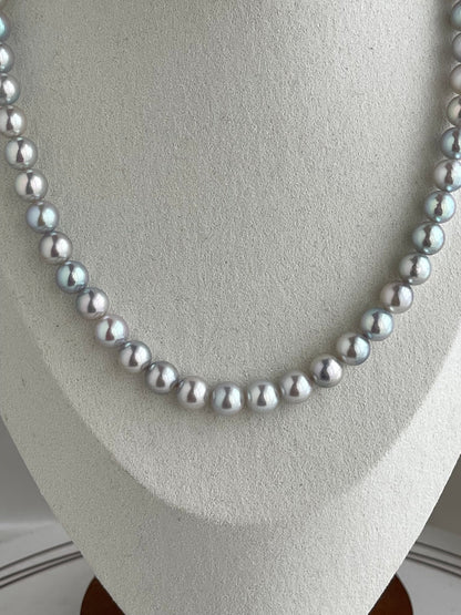 7.5mm Natural Silver Blue Akoya Pearl Strand Necklace