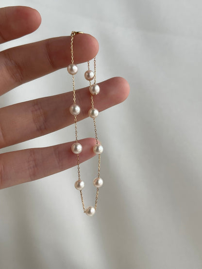 4.5mm Akoya Pearl Station Bracelet 18K Yellow Gold