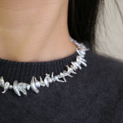 4mm 천연 실버톤 아코야 케시 진주 비즈 목걸이