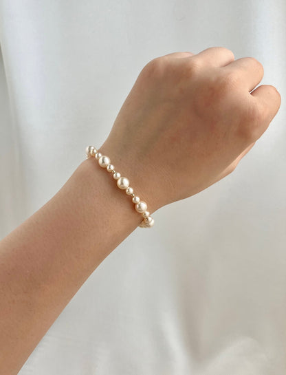 4+6.5mm Light Champagne Golden Akoya Pearl Beaded Bracelet 18K Yellow Gold - KOKOPEARLJEWELRY - 1