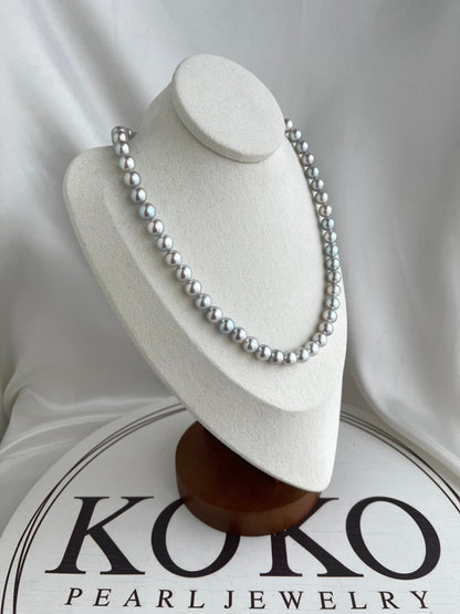 7.5mm Natural Silver Blue Akoya Pearl Strand Necklace