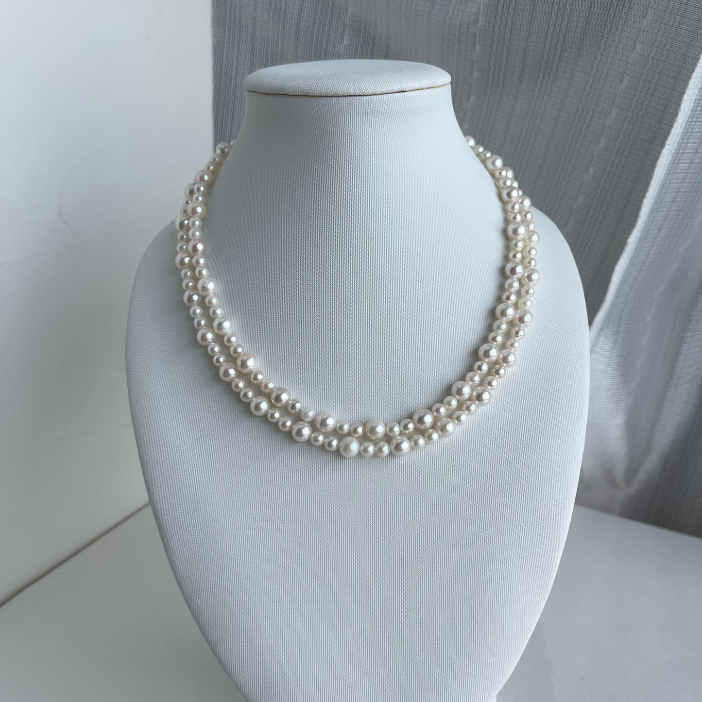 80cm Gradient Size 4.5+6.5mm White Akoya Pearl Beads Necklace