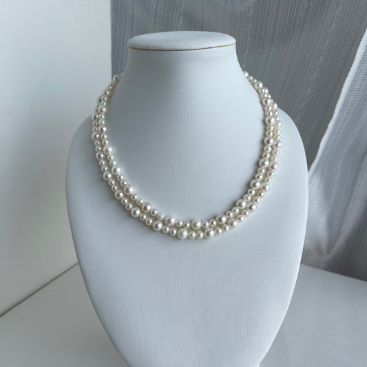80cm Gradient Size 4.5+6.5mm White Akoya Pearl Beads Necklace