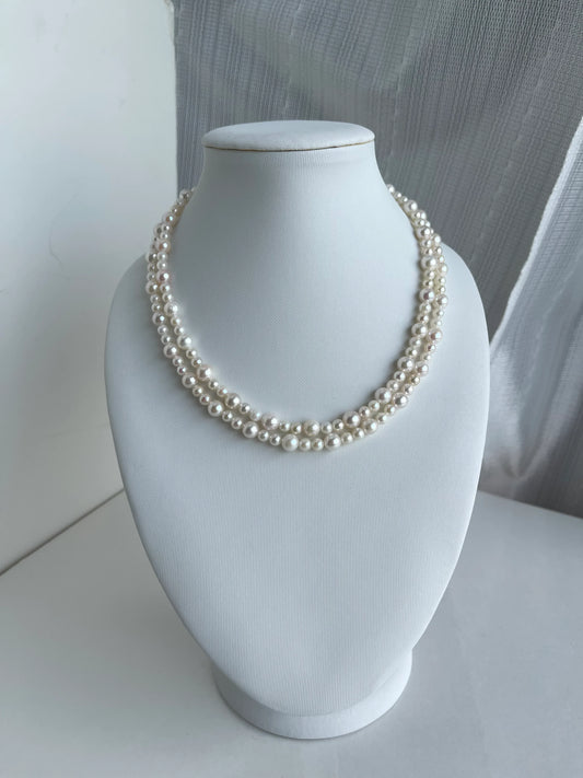 80cm 渐变尺寸 4.5+6.5mm 白色阿古屋珍珠项链