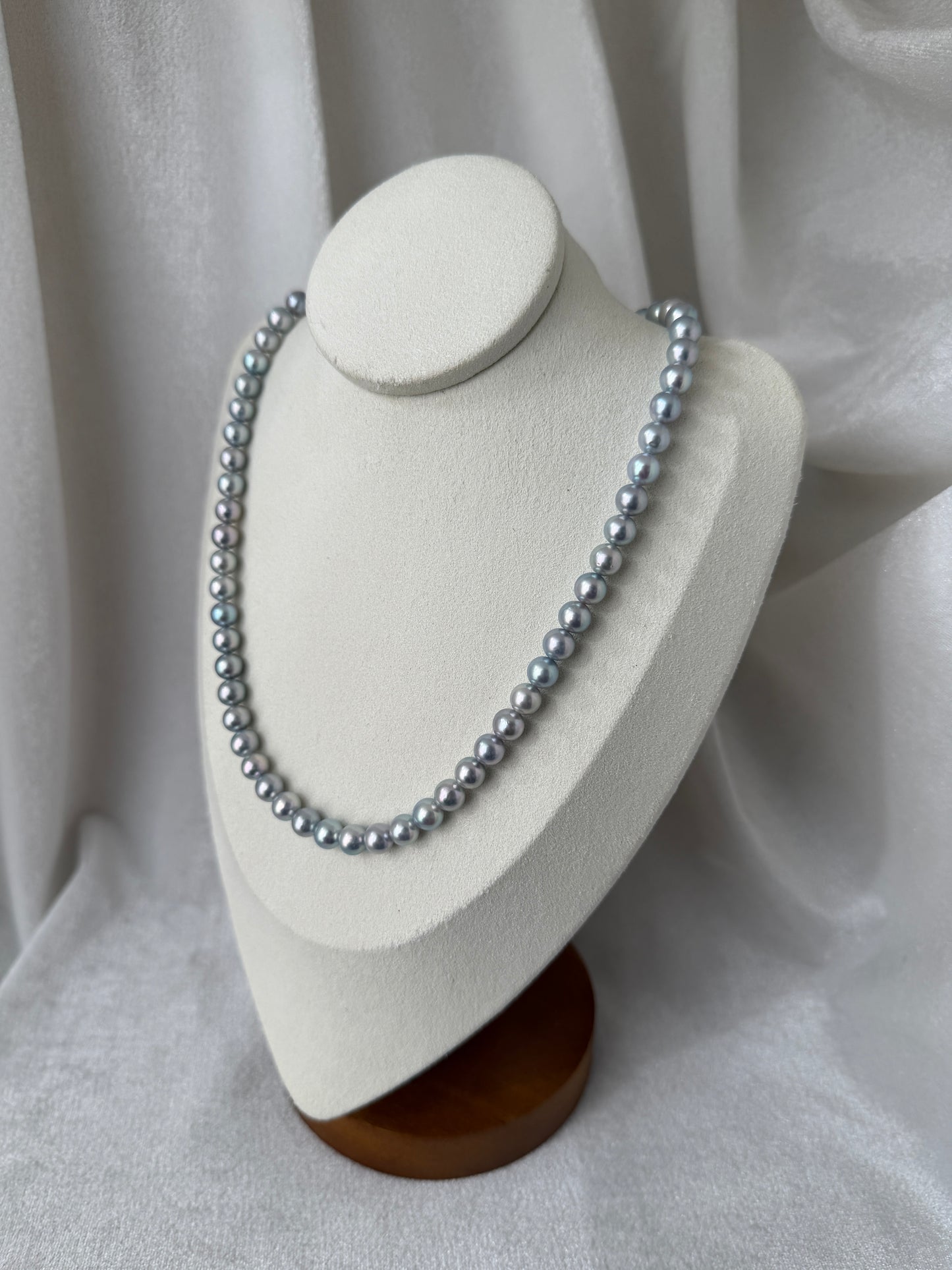 PSL Certified 6.5mm Natural Silver Blue Akoya Pearl Beaded Necklace