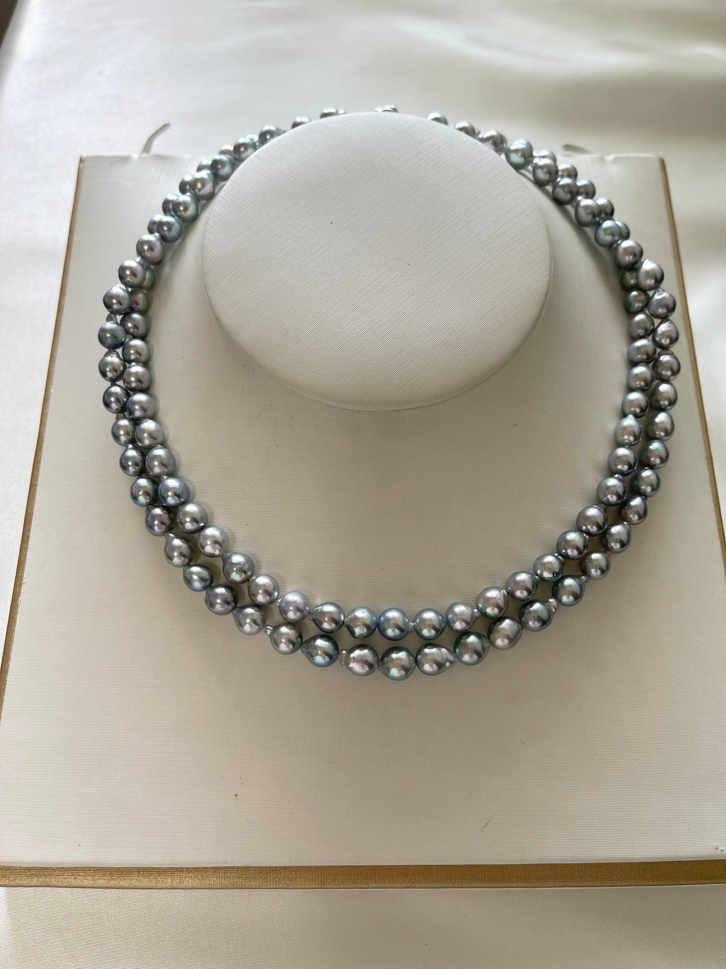 Baroque Shaped 6.5mm Natural Silver Blue Akoya Pearl Strand Necklace