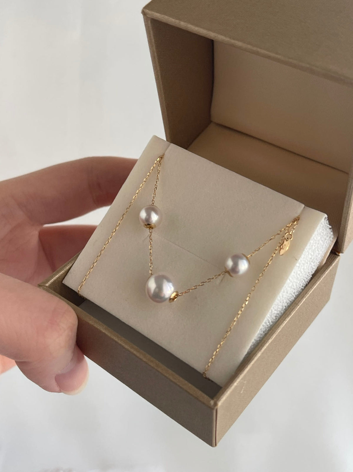 Movable 5.0+7.0mm Three Akoya Pearl Pendant Necklace 18K Yellow Gold