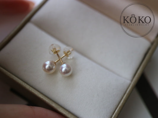 5mm 5.5mm アコヤ真珠スタッドピアス 18K イエローゴールド