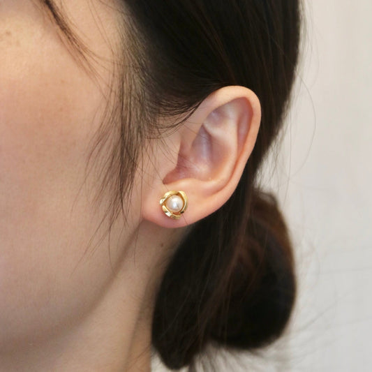 6.5mm Akoya Pearl Rosebud Stud Earrings 18K 10K Yellow Gold