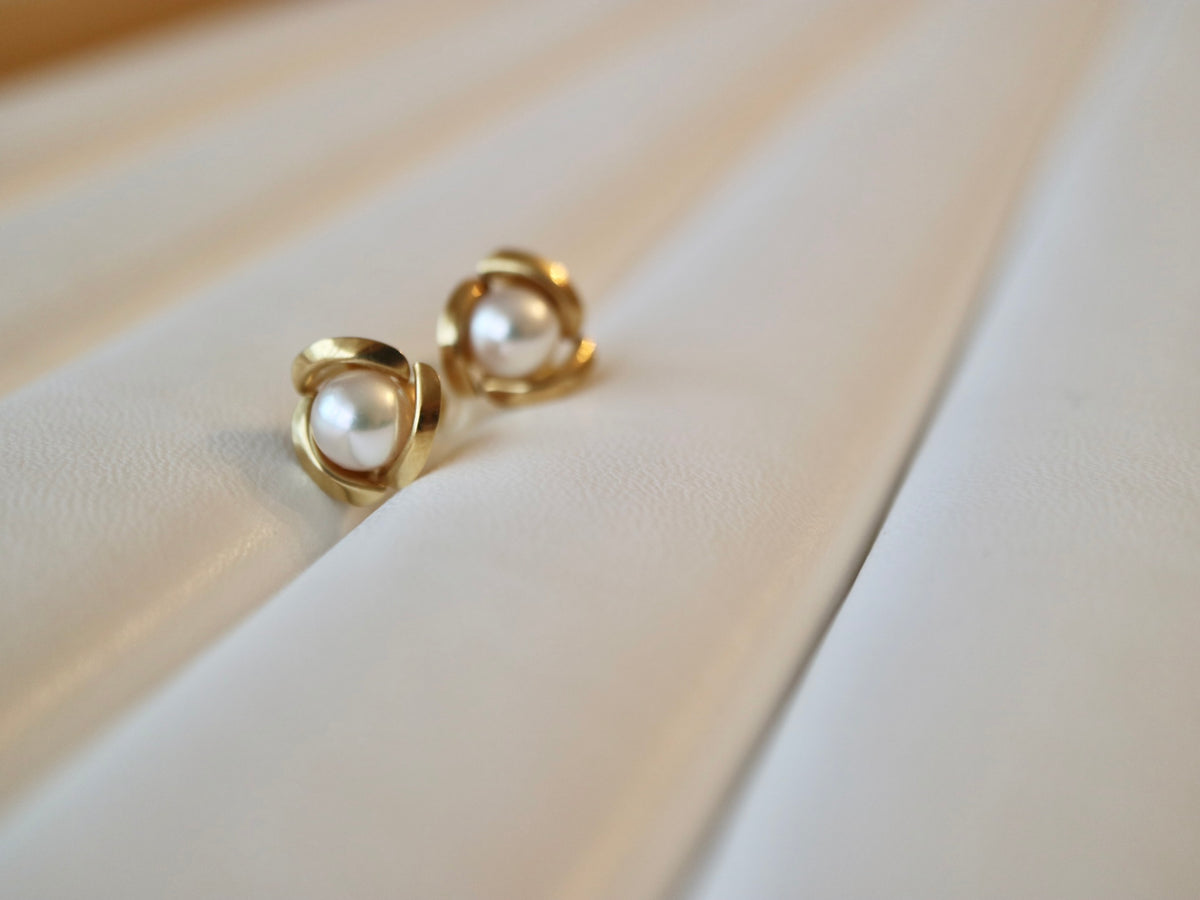 6.5mm Akoya Pearl Rosebud Stud Earrings 18K 10K Yellow Gold