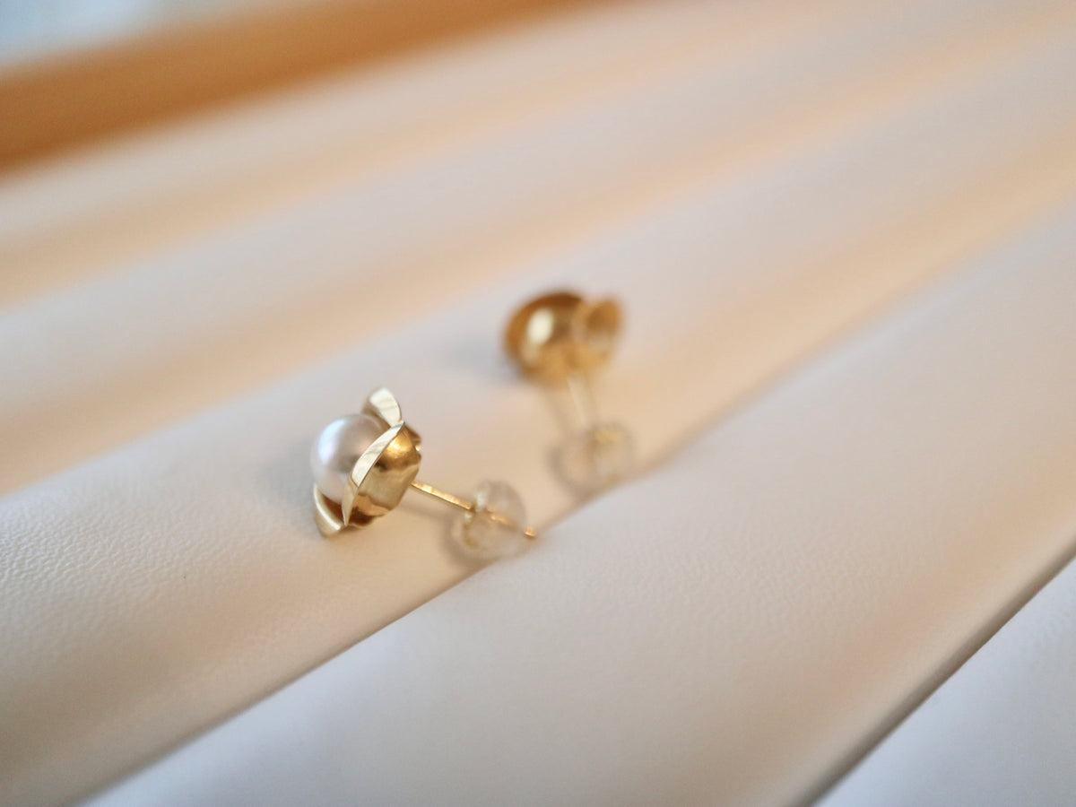6.5mm Akoya Pearl Rosebud Stud Earrings 18K 10K Yellow Gold