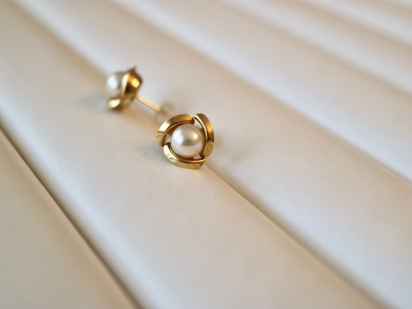 6.5mm Akoya Pearl Rosebud Stud Earrings 18K 10K Yellow Gold