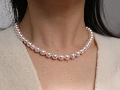 Mirror Like Luster Pinkish White 8mm Akoya Pearl Strand Necklace - KOKOPEARLJEWELRY - 1