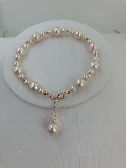 4+6.5mm Light Champagne Golden Akoya Pearl Beaded Bracelet 18K Yellow Gold - KOKOPEARLJEWELRY - 6