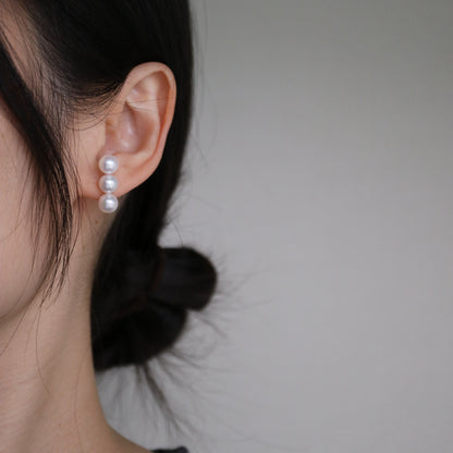 7mm Triple Akoya Pearl Bar Stud Earrings