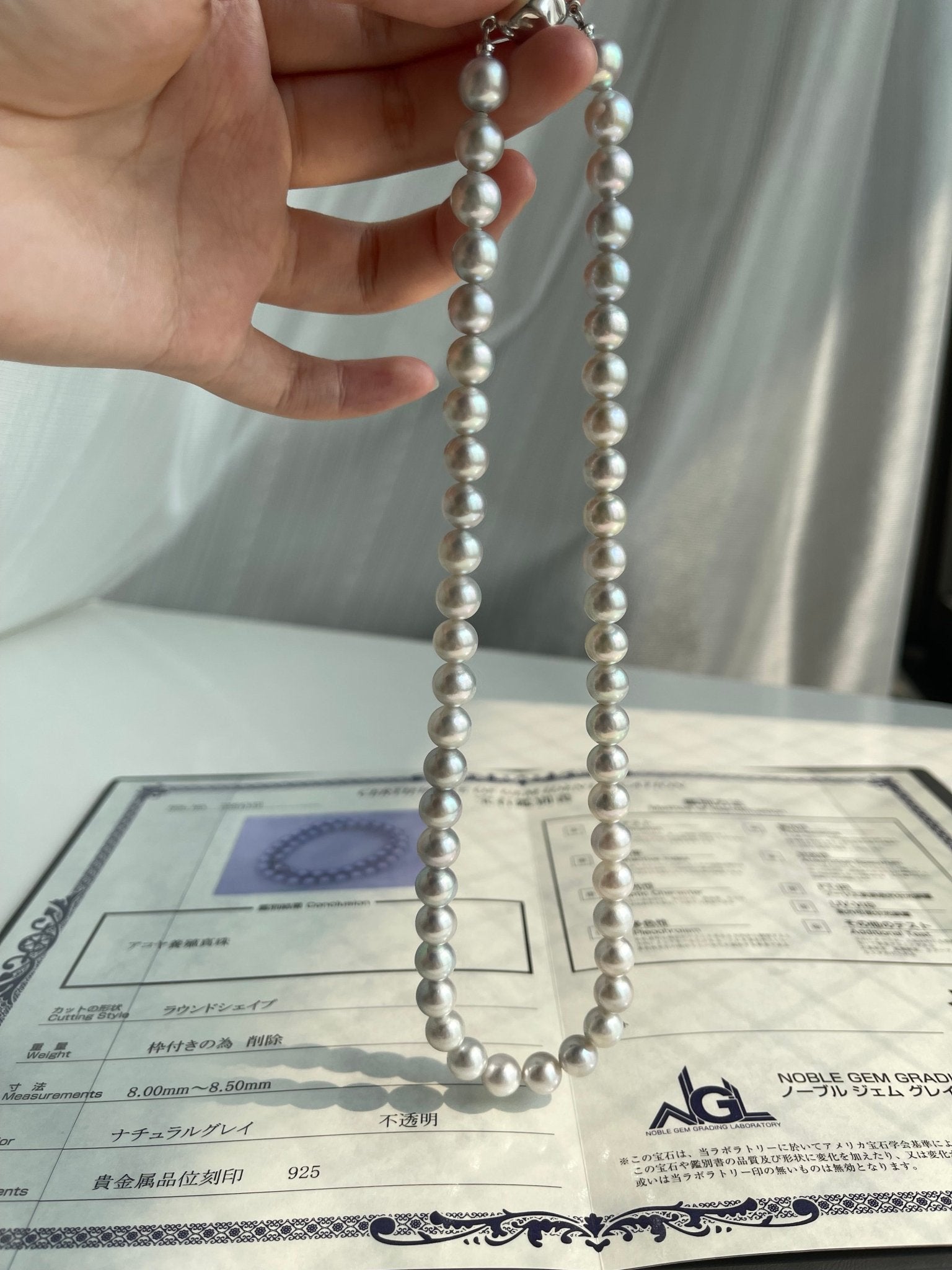 Certified Natural Silver Gray 8mm Akoya Pearl Strand Necklace - KOKOPEARLJEWELRY - 7