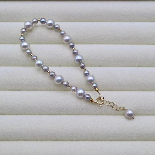 4+6mm Natural Silver Blue Akoya Pearl Beaded Bracelet K18YG