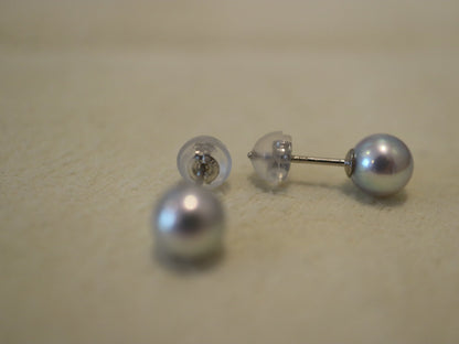 5mm 5.5mm 天然シルバー ブルー アコヤ ペア スタッド ピアス プラチナ pt900