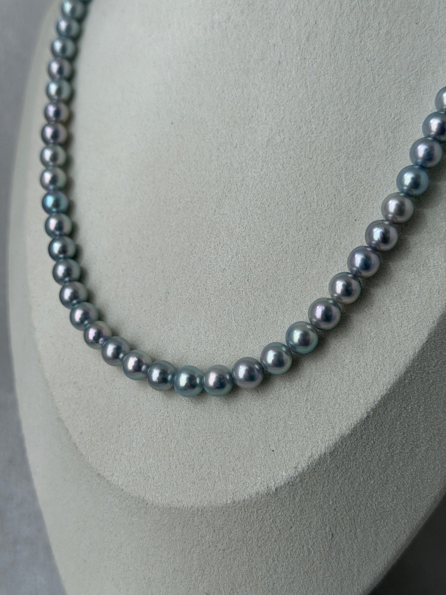 PSL Certified 6.5mm Natural Silver Blue Akoya Pearl Beaded Necklace