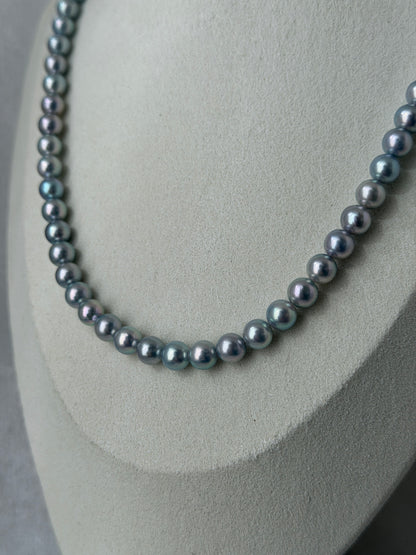 PSL Certified 6.5mm Natural Silver Blue Akoya Pearl Beaded Necklace