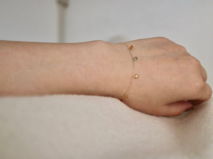 Gold Heart Akoya Pearl Mixed Color Sapphire Station Bracelet 10K Gold - KOKOPEARLJEWELRY - 7