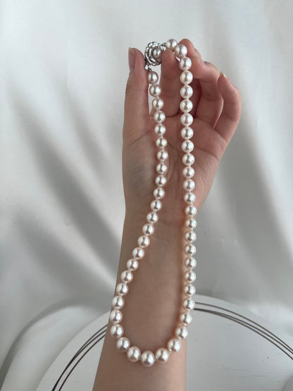 Mirror Like Luster Pinkish White 8mm Akoya Pearl Strand Necklace - KOKOPEARLJEWELRY - 11