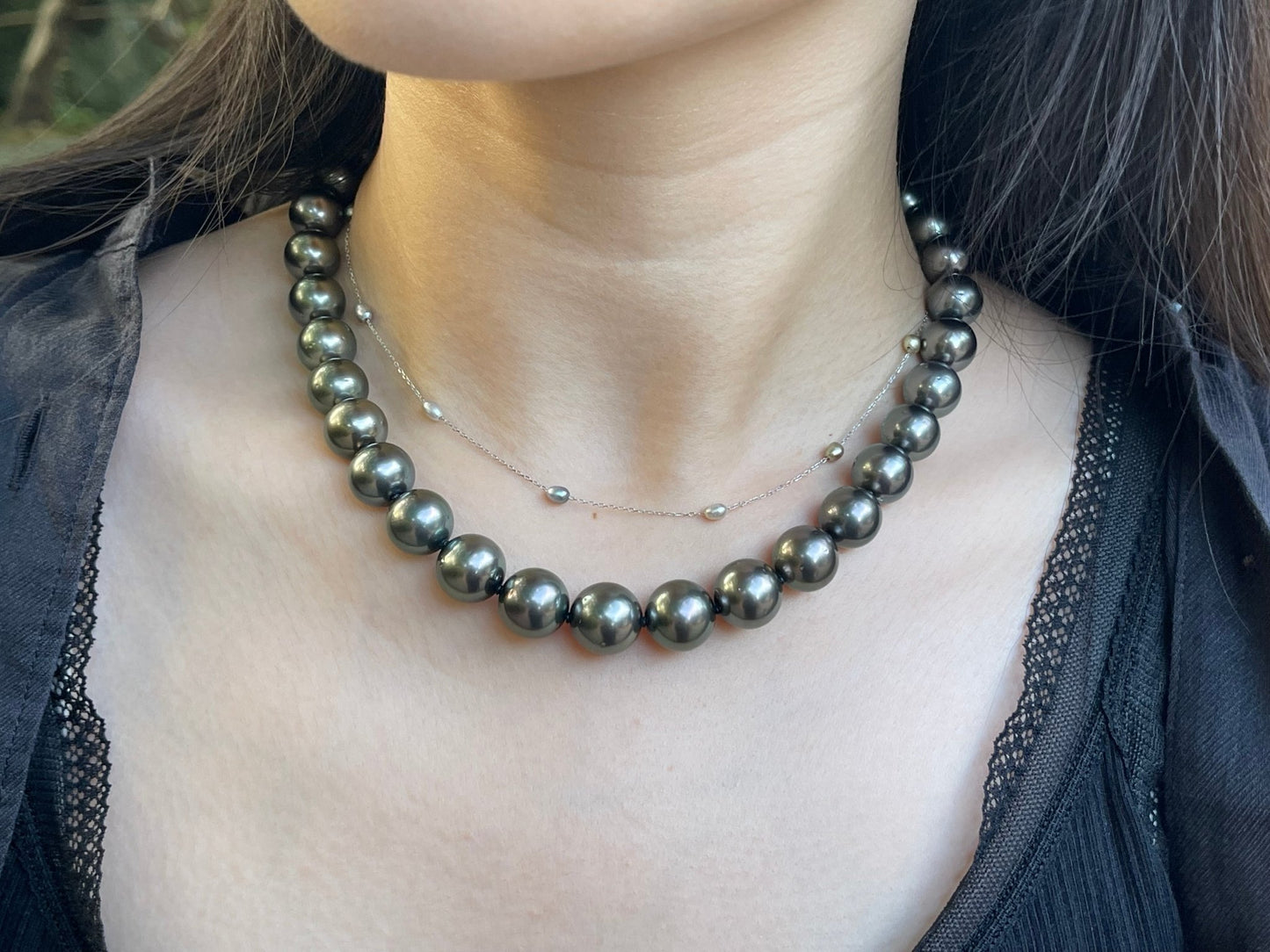 Top Class 11 - 13.3mm Tahitian Pearl Strand Necklace with Aurora Peacock Certificate by PSL - KOKOPEARLJEWELRY - 3