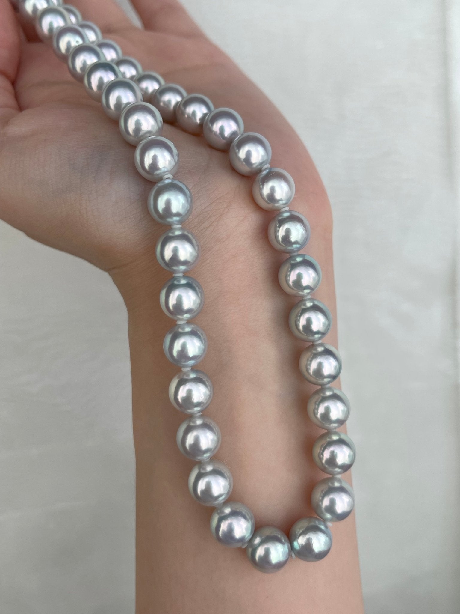 Rare Size 9mm Natural Silver Blue Akoya Pearl Strand Necklace with Certificate by PSL - KOKOPEARLJEWELRY - 8