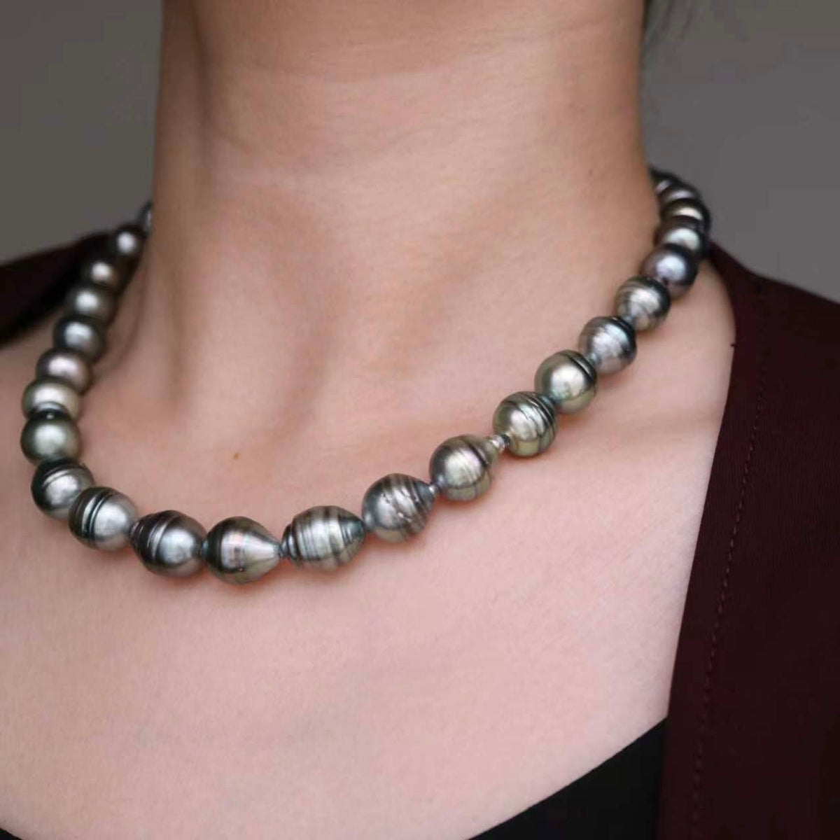 10.0-11.5mm Natural Circle Baroque Tahitian Pearl Beaded Necklace