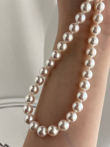 Mirror Like Luster Pinkish White 8mm Akoya Pearl Strand Necklace - KOKOPEARLJEWELRY - 13