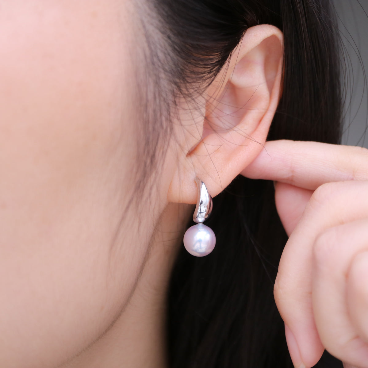 Rare Large 9mm Natural Silver Blue Akoya Pearl Drop Earrings K10 K18 White Gold