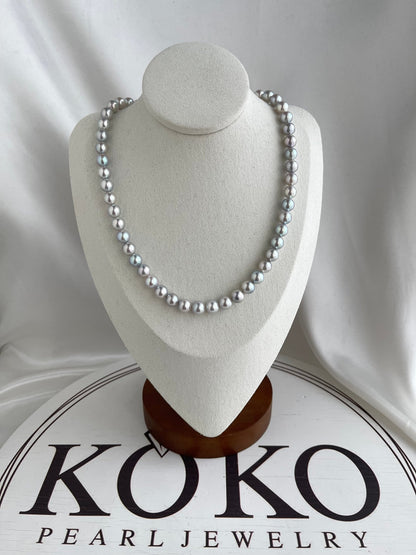 7.5mm Natural Silver Blue Akoya Pearl Strand Necklace