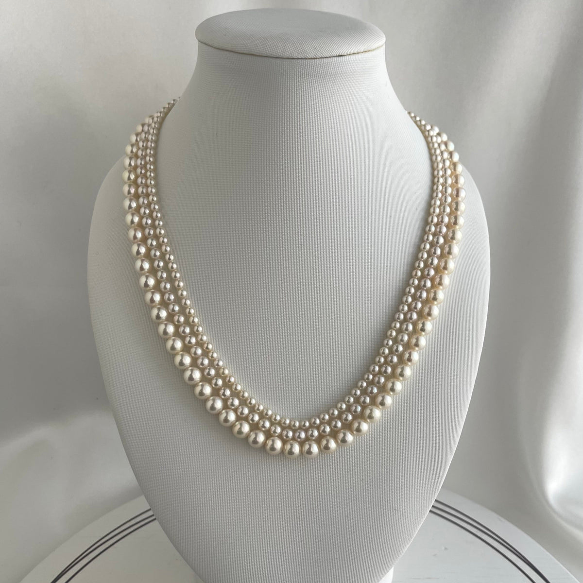 Triple Layered Light Creamy Akoya Pearl Necklace - KOKOPEARLJEWELRY - 4
