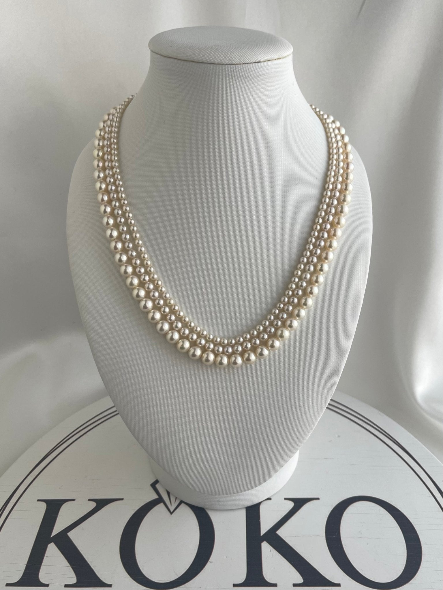 Triple Layered Light Creamy Akoya Pearl Necklace - KOKOPEARLJEWELRY - 4