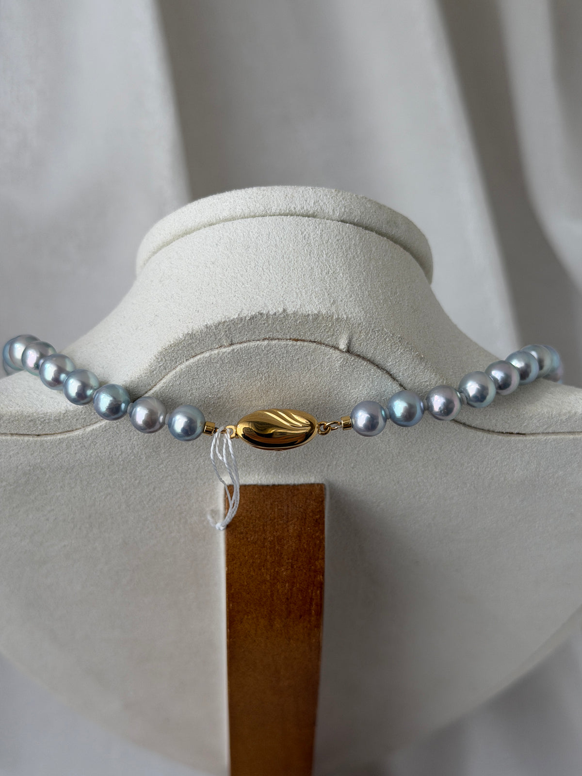 PSL Certified 6.5mm Natural Silver Blue Akoya Pearl Beaded Necklace
