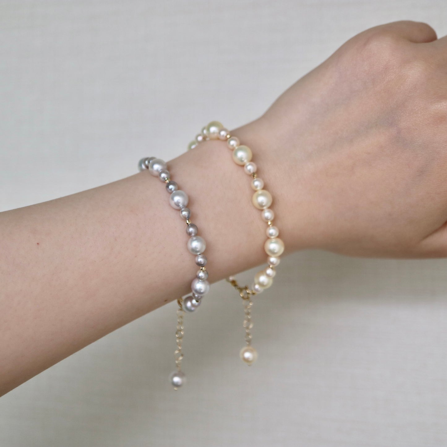 4+6mm Natural Silver Blue Akoya Pearl Beaded Bracelet K18YG