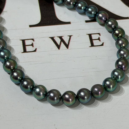 Peacock Green 7mm Japanese Akoya Pearl Beaded Necklace
