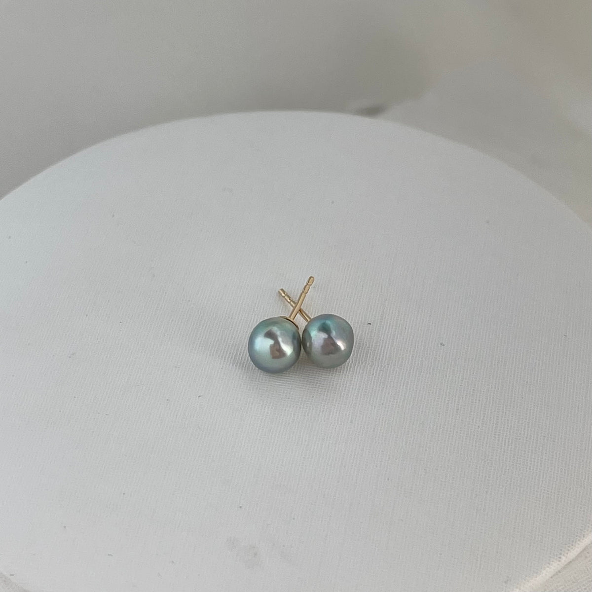 K14GF Baroque Shaped Natural Silver Blue Akoya Pearl Stud Earrings