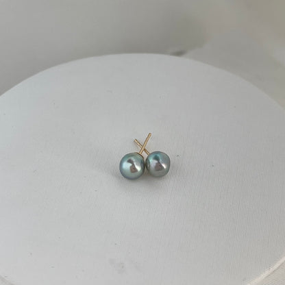K14GF 巴洛克造型天然銀藍色Akoya珍珠耳釘