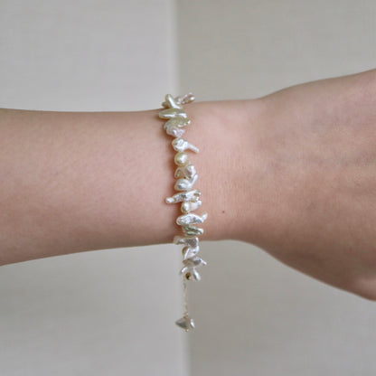 4+mm Champagne Tone Akoya Keshi Pearl Beaded Bracelet 18KYG