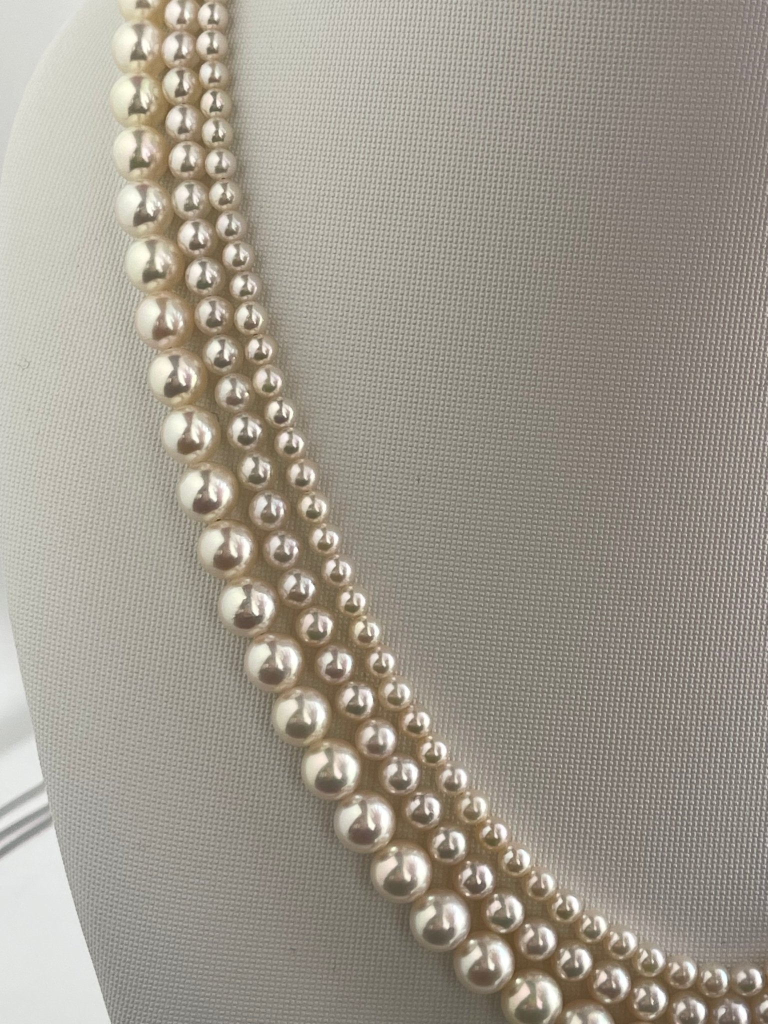 Triple Layered Light Creamy Akoya Pearl Necklace - KOKOPEARLJEWELRY - 9