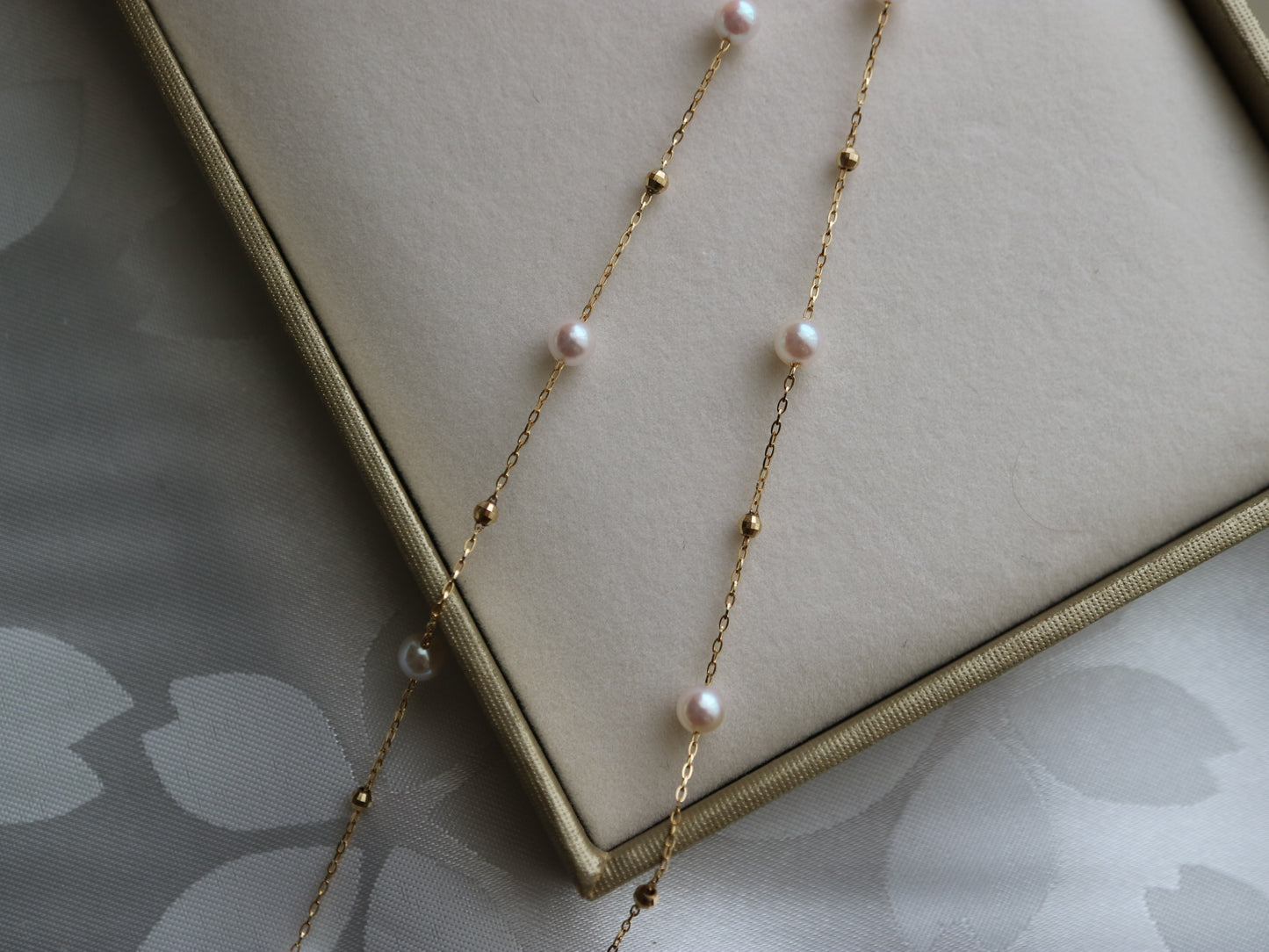 4.5mm Akoya Pearl & 18K Gold Beads Station Necklace