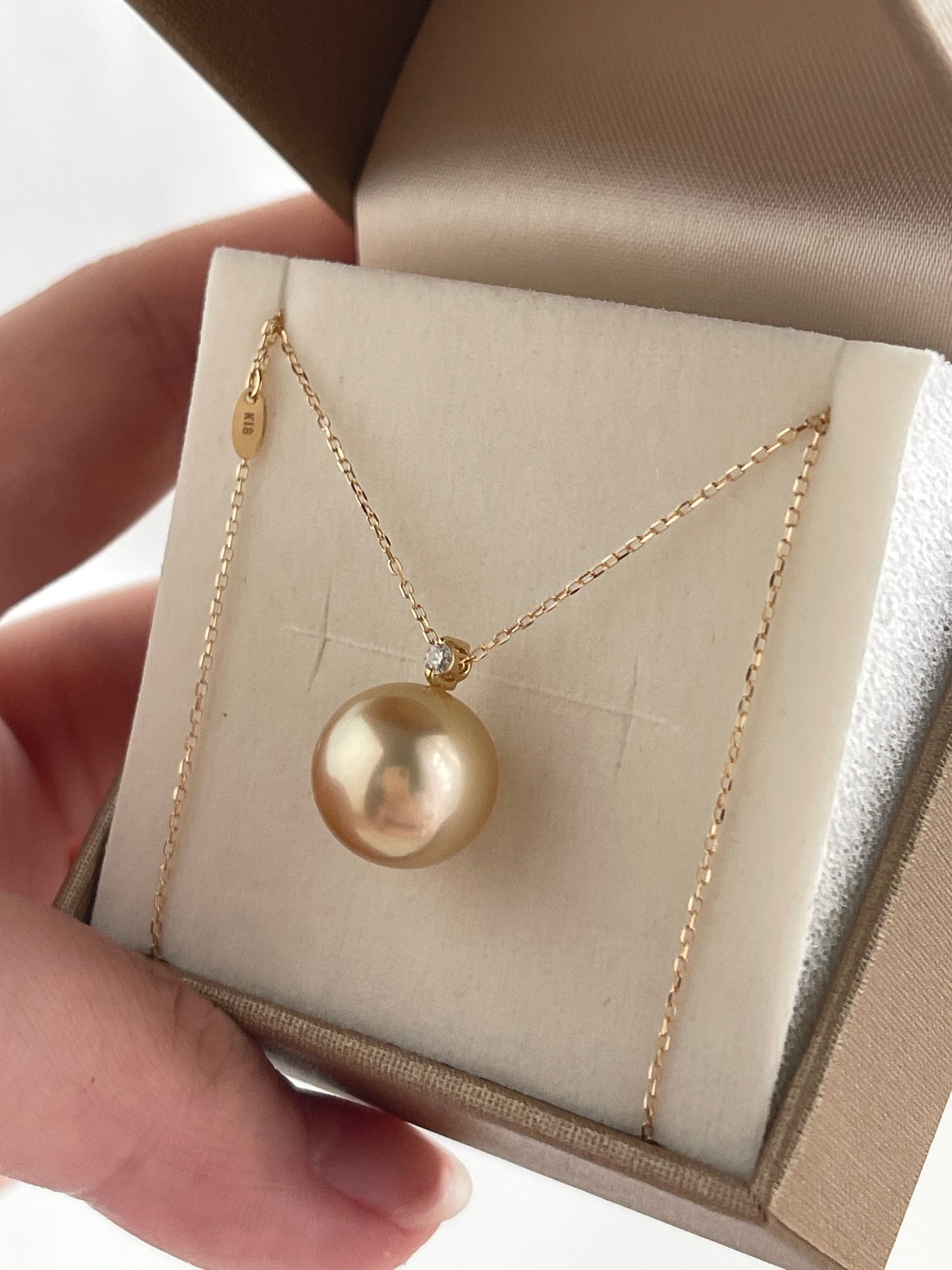 11mm ゴールデン サウス シー パール ダイヤモンド ペンダント ネックレス 18K イエロー ゴールド