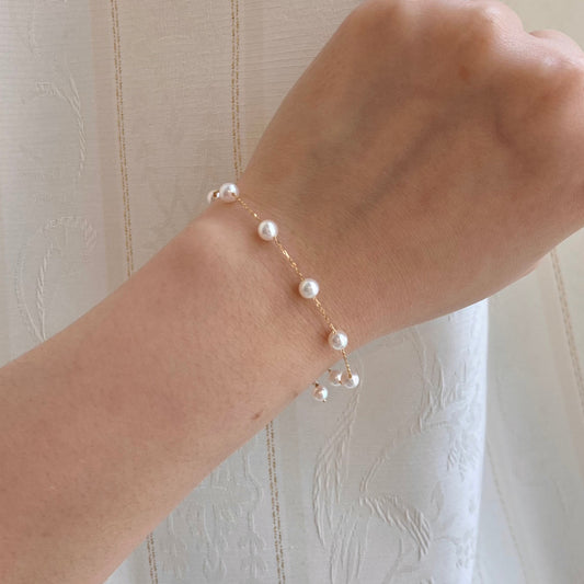 4.5mm Akoya Pearl Station Bracelet 18K Yellow Gold