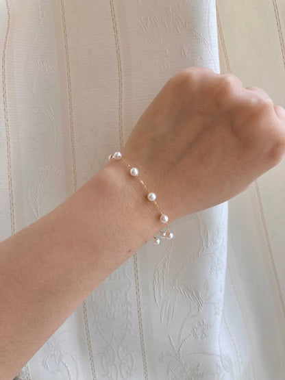 4.5mm Akoya Pearl Station Bracelet 18K Yellow Gold