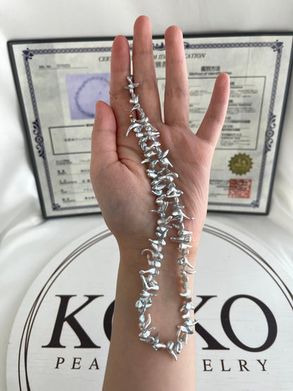 Certified 4mm Natural Silver Tone Akoya Keshi Pearl Beaded Necklace