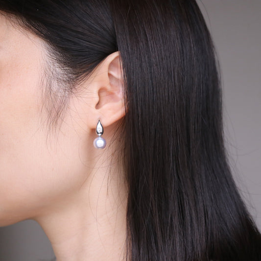 Rare Large 9mm Natural Silver Blue Akoya Pearl Drop Earrings K10 K18 White Gold