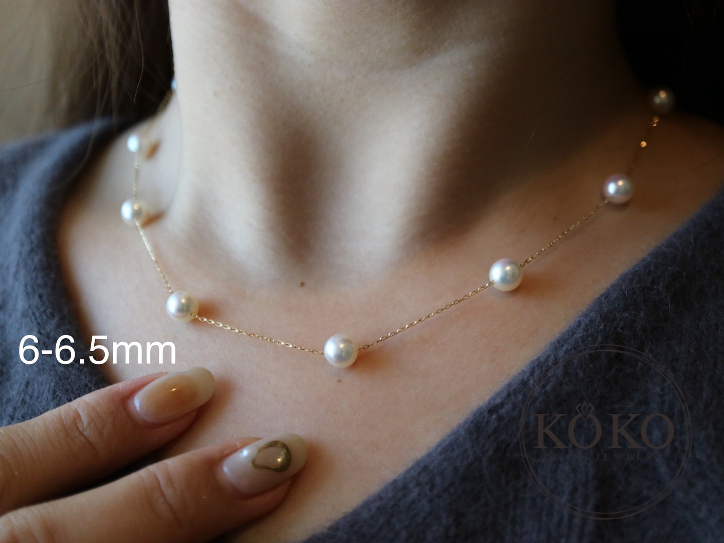 6.0mm/ 7.0mm Akoya Pearl Station Necklace 18K Yellow Gold