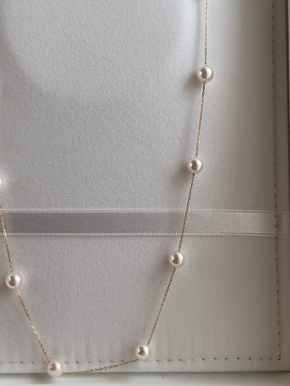 6mm/ 7mm Akoya Pearl Station Necklace 18K Yellow Gold - KOKOPEARLJEWELRY - 8