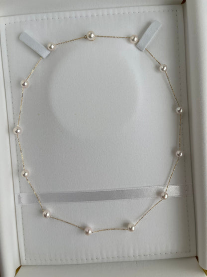 6mm/ 7mm Akoya Pearl Station Necklace 18K Yellow Gold - KOKOPEARLJEWELRY - 6